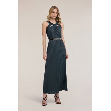 Rochie maxi cu insertii din lurex - Bleumarin
