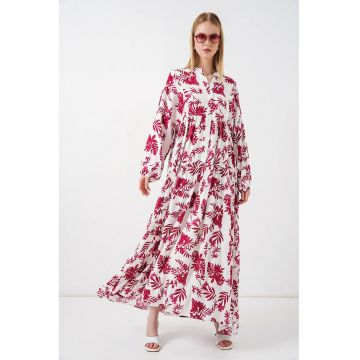 Rochie maxi  etnic - decolteu in V - rosie - viscoza -