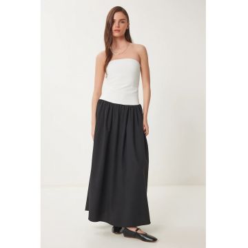 Rochie Maxi Fara Bretele Happiness Istanbul Color Blocked - Alb - Bumbac - Elegant