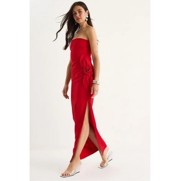 Rochie maxi -  floral - rosu - jerseu -