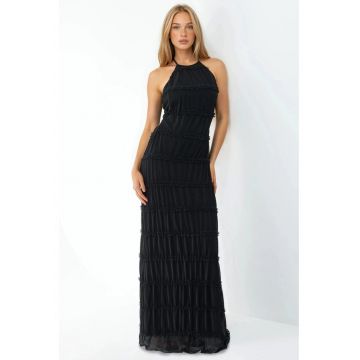 Rochie maxi  Guler Halter - Negru - Poliester