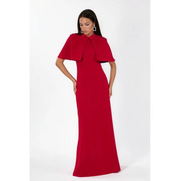 Rochie Maxi -  guler rotund - fermoar - rosu - poliester-elastan