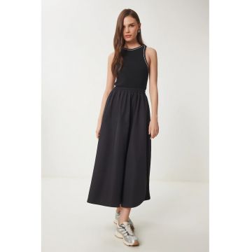 Rochie maxi - Happiness Istanbul - A-line - fara maneci - neagra - bumbac cu elastan