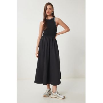 Rochie maxi - Happiness Istanbul - A-line - fara maneci - neagra - bumbac cu elastan