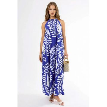 Rochie Maxi -  Imprimeu Abstract - Albastru - Material Lejer