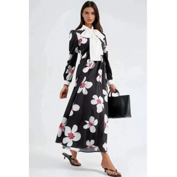 Rochie maxi -  maneci lungi - negru - poliester cu lycra
