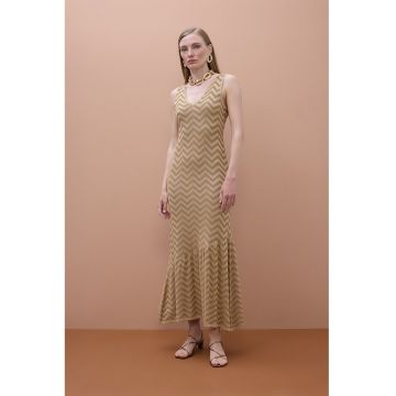 Rochie midi cu decolteu in V - Auriu