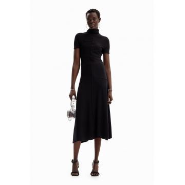 Rochie midi cu guler inalt - Negru
