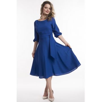 Rochie midi de in cu cordon - Albastru royal