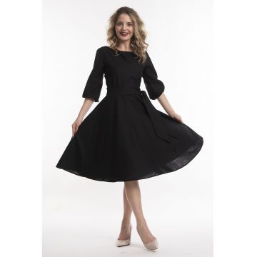 Rochie midi de in cu cordon - Negru