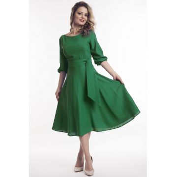 Rochie midi de in cu cordon - Verde indian