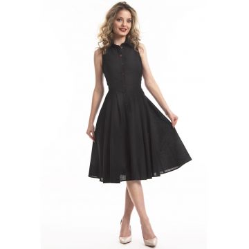Rochie midi de in cu croiala evazata Valeria - Negru antracit