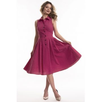Rochie midi de in cu croiala evazata Valeria - Roz zmeuriu