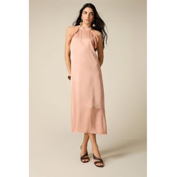 Rochie midi de satin - Roz somon