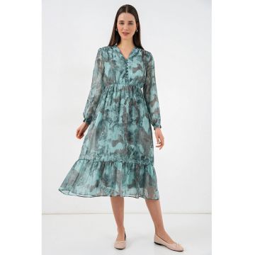 Rochie midi  decolteu in V - verde menta - poliester