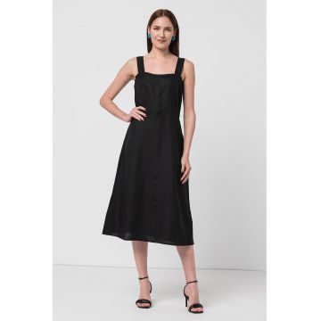 Rochie midi din amestec de in - Negru