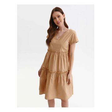 Rochie midi din bumbac cu croiala lejera si model uni -