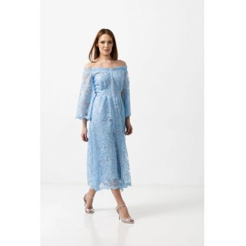 Rochie midi din dantela brodata cu insertie de paiete