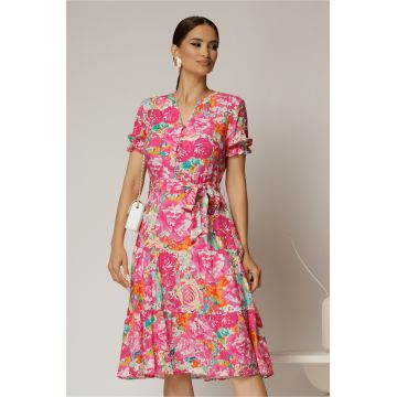 Rochie midi din viscoza cu imprimeu floral fucsia