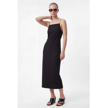 Rochie midi dreapta cu bretele subtiri - Negru