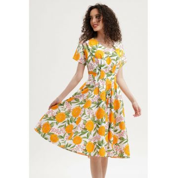 Rochie midi evazata cu detaliu innodat pe spate - Portocaliu/Verde sparanghel