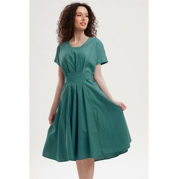 Rochie midi evazata cu detaliu innodat pe spate - Verde petrol