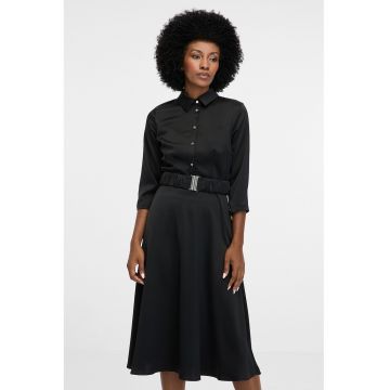 Rochie midi evazata cu o curea - Negru