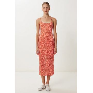 Rochie Midi Florala Fara Maneci Happiness Istanbul - Portocalie - Poliester-Elastan