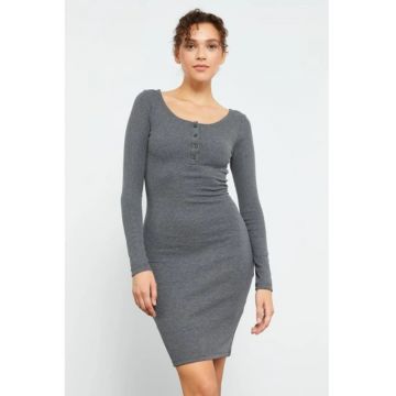 Rochie midi -  gri - bumbac/elastan