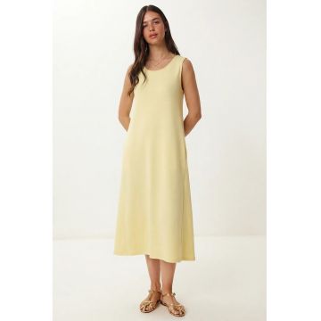 Rochie Midi Happiness Istanbul - A-Line - Galben Chihlimbar - Buzunar - Bumbac-Elastan