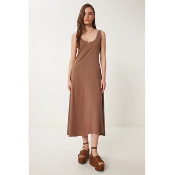 Rochie Midi - Happiness Istanbul - Casual - 100% bumbac - Maro Mocha