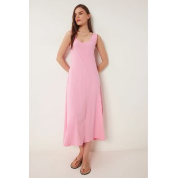 Rochie Midi - Happiness Istanbul - Casual - Roz Garoafa - 100% bumbac