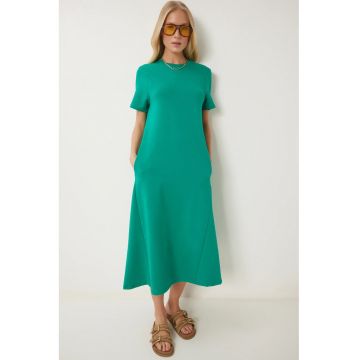 Rochie Midi - Happiness Istanbul - maneci scurte - verde - bumbac 78% -
