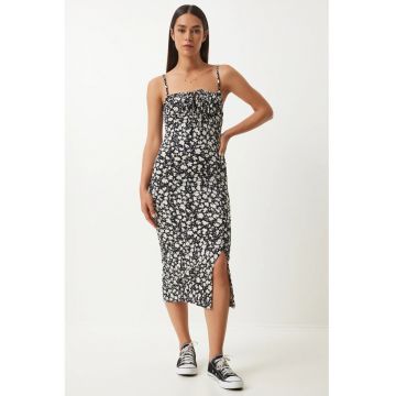 Rochie midi - Happiness Istanbul - mulata - imprimeu floral - negru - poliester/elastan
