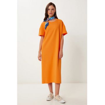 Rochie midi - Happiness Istanbul - portocalie - bumbac - cu slit
