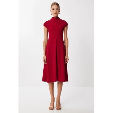 Rochie midi - Happiness Istanbul - tip A - rosu burgund - tricotata - poliester cu elastan