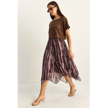 Rochie Midi  imprimeu abstract - captusita - maro - casual