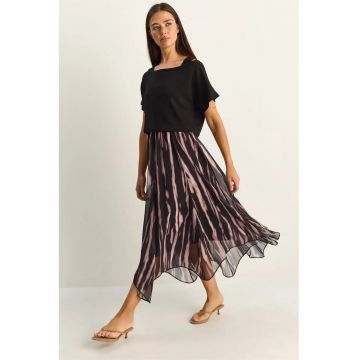 Rochie Midi  imprimeu abstract - negru - casual - maneca scurta - captusita