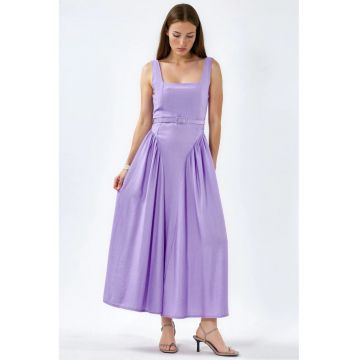Rochie Midi  Mov Lavanda - poliester - decolteu patrat