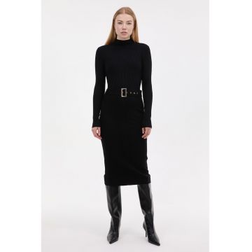 Rochie midi tricotata si cambrata - Negru