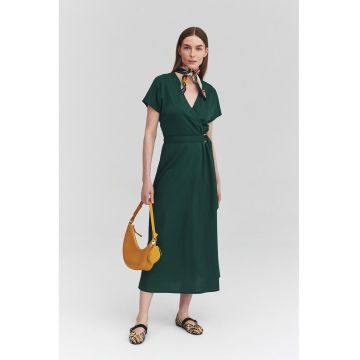 Rochie midi uni cu cordon - Verde englez