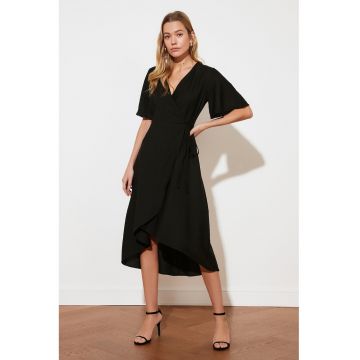 Rochie midi vaporoasa cu model petrecut - Negru