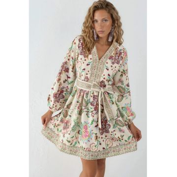 Rochie mini -  alb - poliester-bumbac-lycra