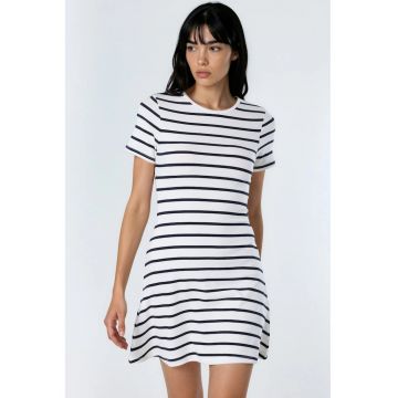 Rochie mini  casual - alb - bumbac-lycra - guler rotund - maneca scurta