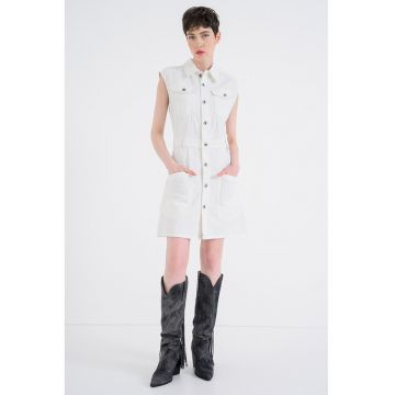 Rochie mini din denim fara maneci - Alb murdar