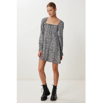 Rochie Mini - Happiness Istanbul - A-Line - detaliu tip snur - negru - viscoza