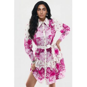Rochie Mini -  maneci lungi - roz - poliester