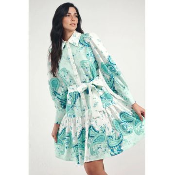 Rochie Mini -  maneci lungi - verde - poliester - bumbac - lycra