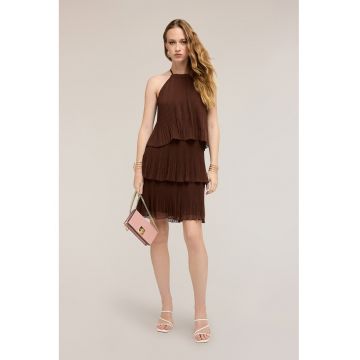 Rochie mini stratificata cu design plisat - Maro inchis