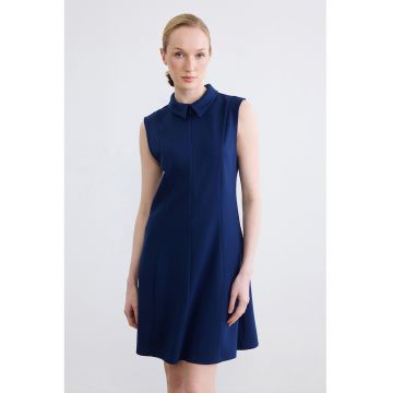 Rochie mini uni cu guler clasic - Albastru inchis